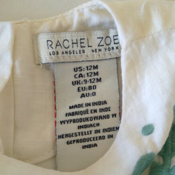 Rachel Zoe baby girl embroidered floral green beige ruffle sleeve dress 12 month - Picture 4 of 6